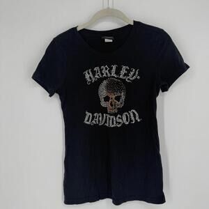Harley davidson tee shirt womens medium M skull rhinestone biker moto y2k 90s